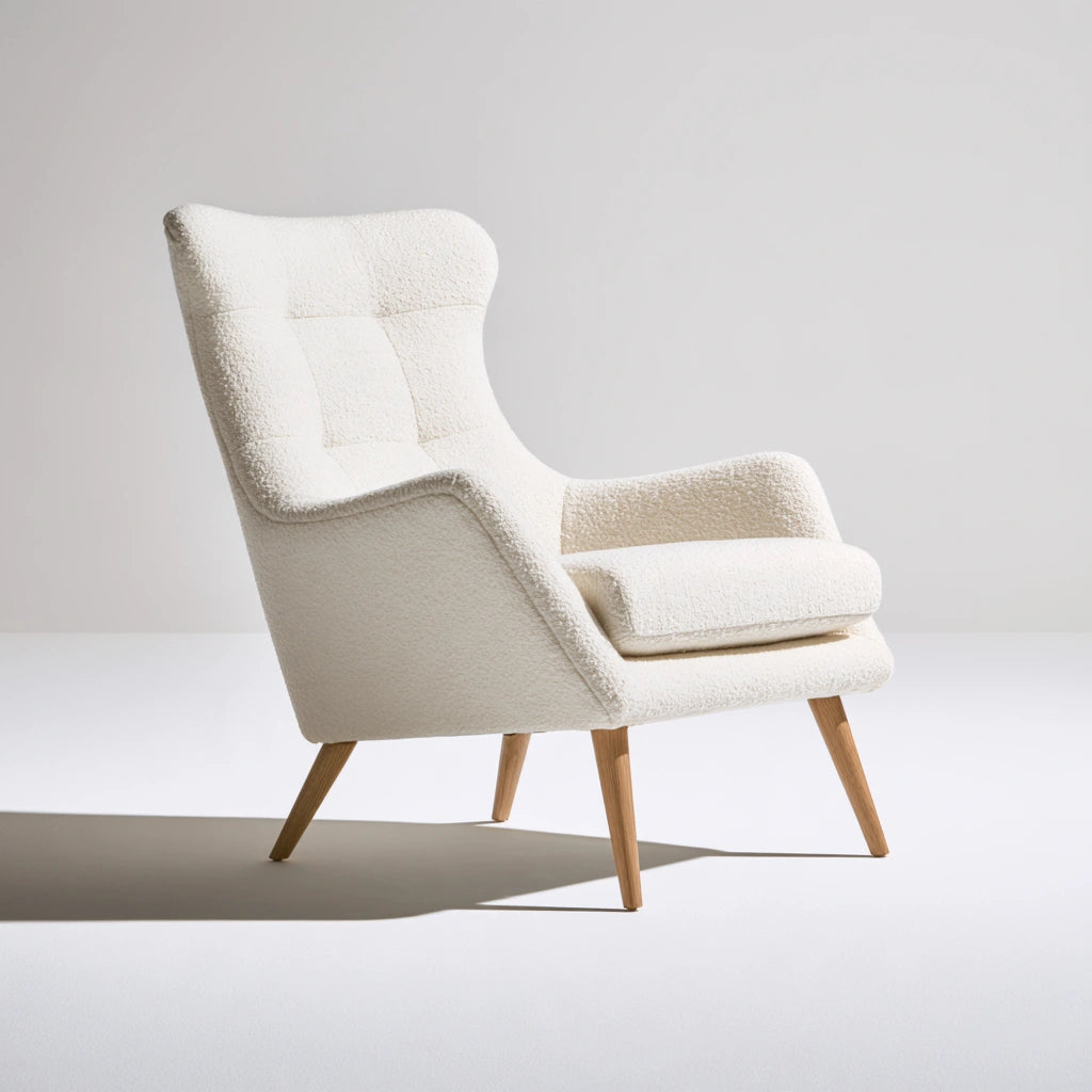 Poltrona d'accento in tessuto bouclé, colore bianco avorio