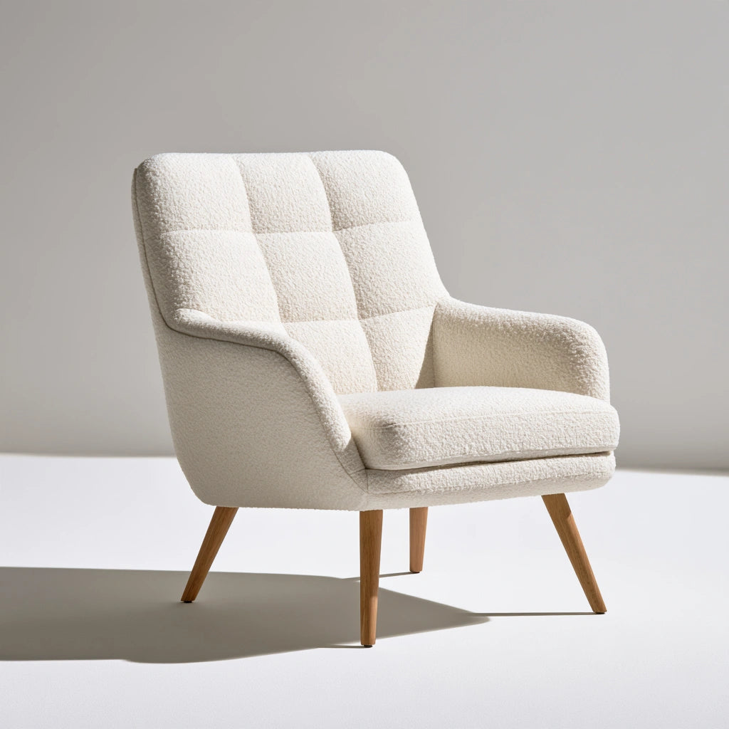 Poltrona d'accento in tessuto bouclé, colore bianco avorio