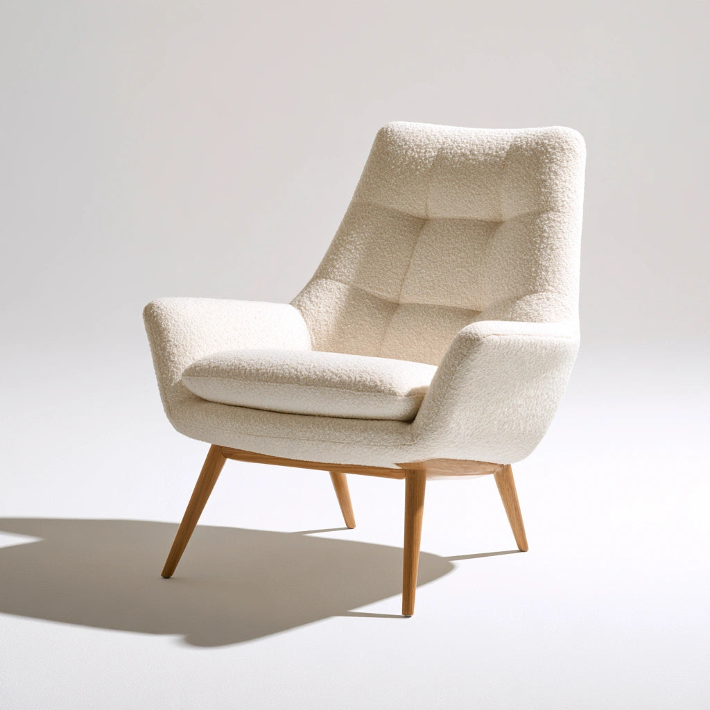 Poltrona d'accento in tessuto bouclé, colore bianco avorio